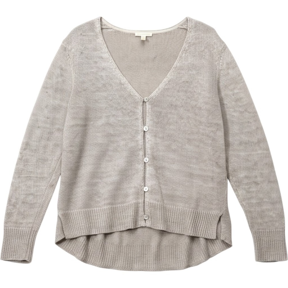 Eileen Fisher Organic Linen Cardigan L Oatmeal Open Knit Coastal Minimalist - Picture 2 of 12